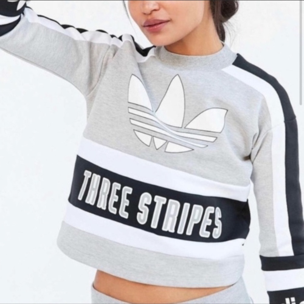 Adidas Logo Crop Sweatshirt Three Stripe Logo